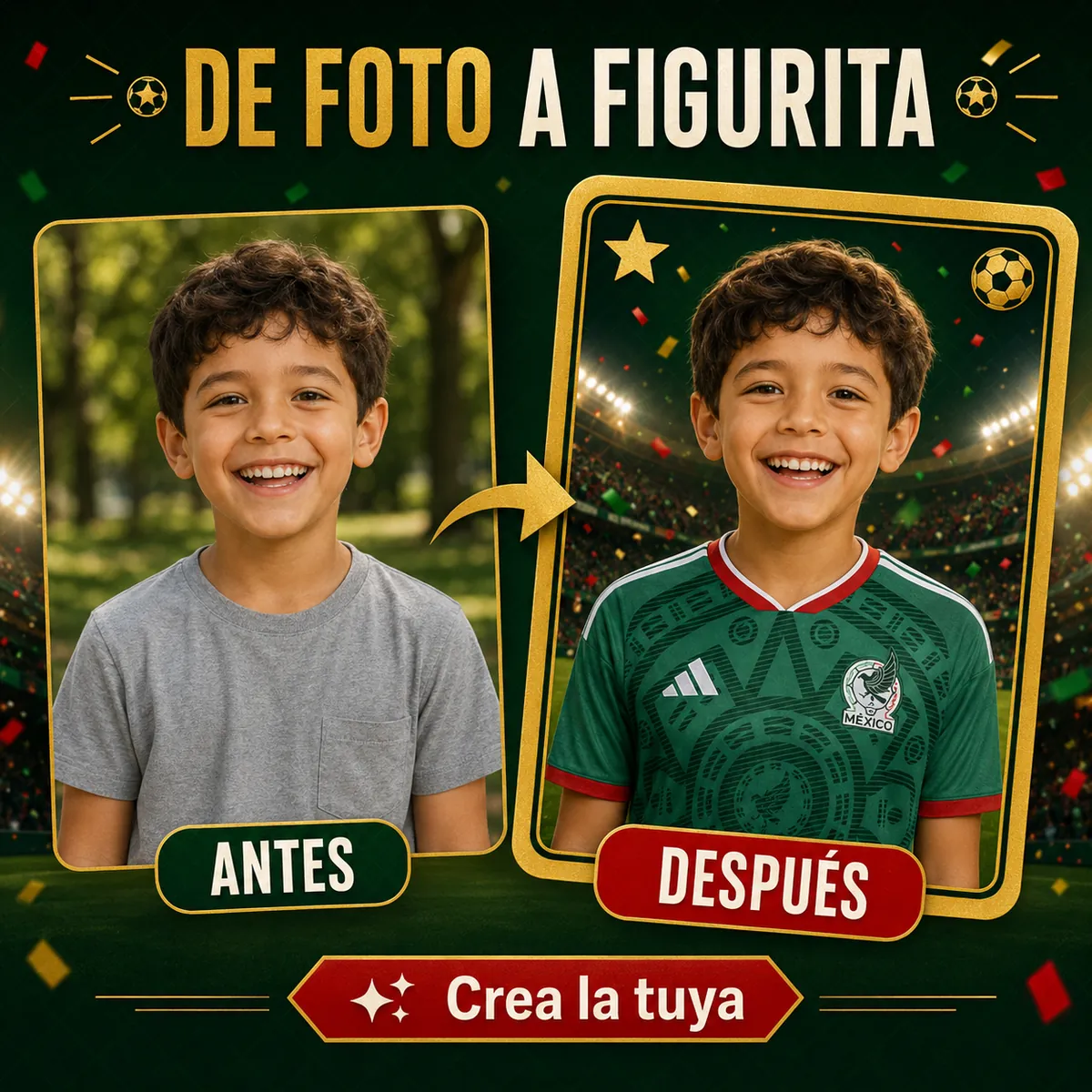 De foto a figurita — niño antes y después